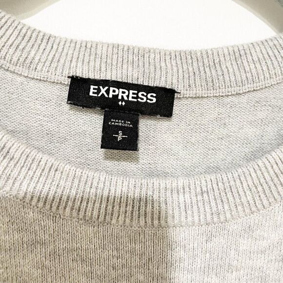 Express Gray Peplum Crew Neck Ruffle Hem Sweater S Office Wear Casual - Picture 8 of 9